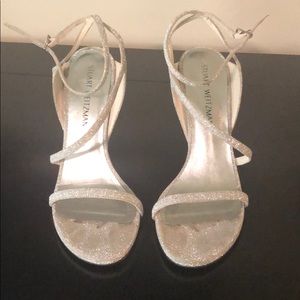 Stuart weitzman silver glitter stilettos.